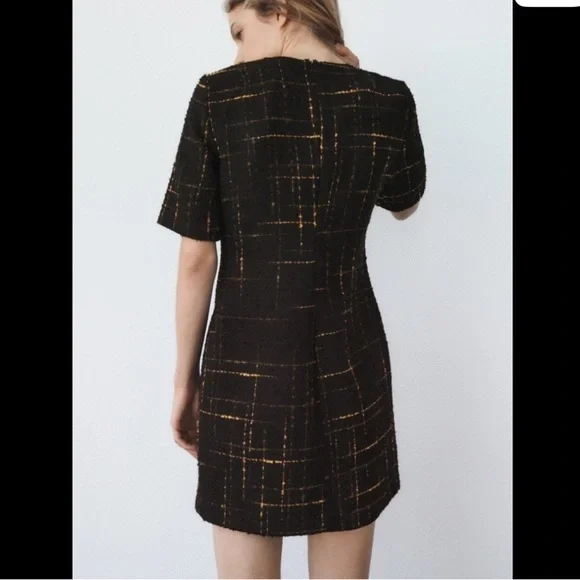 Zara Black Boucle Tweed Mini Shift Dress Size S - Picture 13 of 15